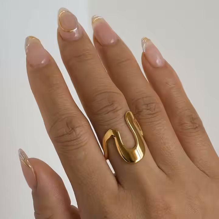 Golden Geometric Wave Ring