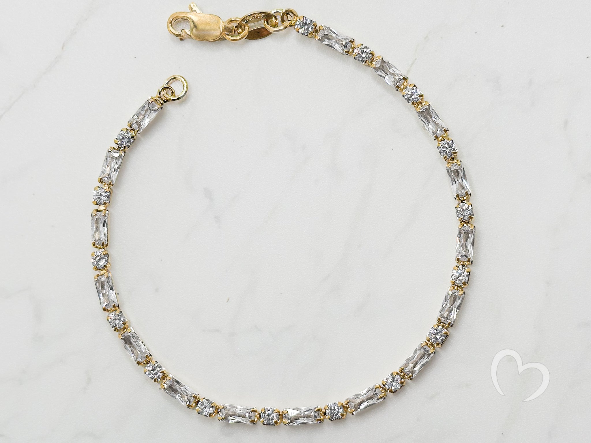 18K Gold Filled Baguette & Round CZ Tennis Bracelet – Crowned Light™ | Dainty Stackable Gold Bracelet