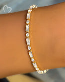 18K Gold Filled Baguette & Round CZ Tennis Bracelet – Crowned Light™ | Dainty Stackable Gold Bracelet
