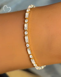 18K Gold Filled Baguette & Round CZ Tennis Bracelet – Crowned Light™ | Dainty Stackable Gold Bracelet