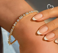 18K Gold Filled Baguette & Round CZ Tennis Bracelet – Crowned Light™ | Dainty Stackable Gold Bracelet